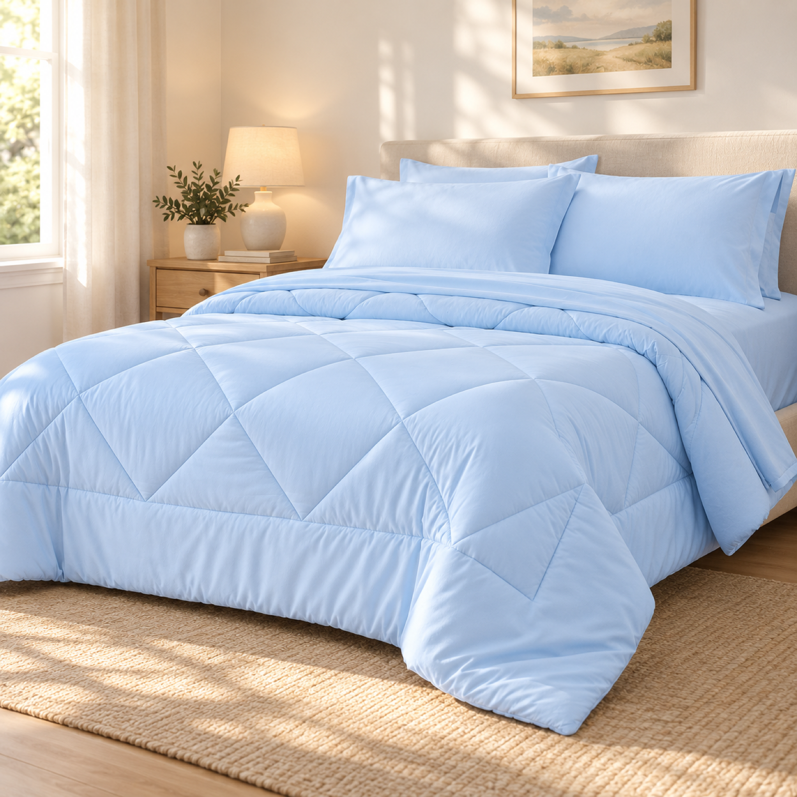 Microfiber Comforter Set with Sheets, Light Blue — scene